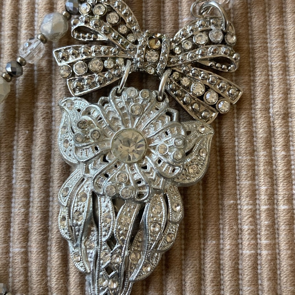NWT Wedding Necklace Of Vintage Pendant Quartz Crystal & Czech Faceted G…